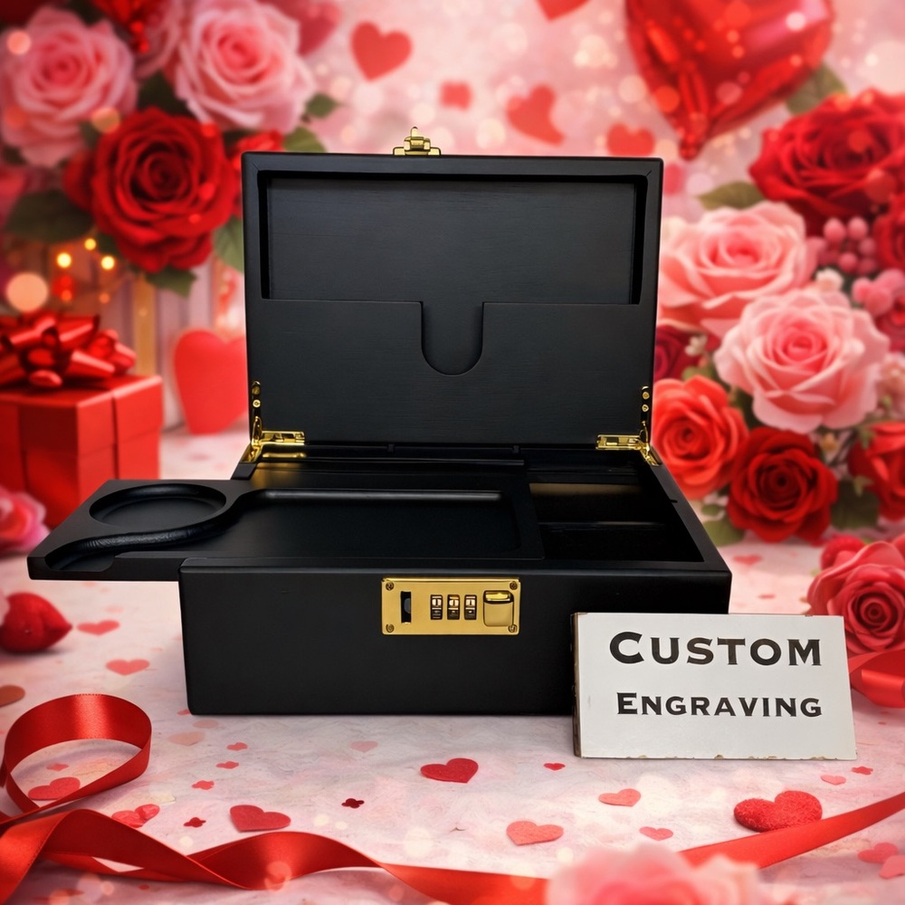 Custom personalized Engraved Bamboo Stash Box Valentine’s Day gift